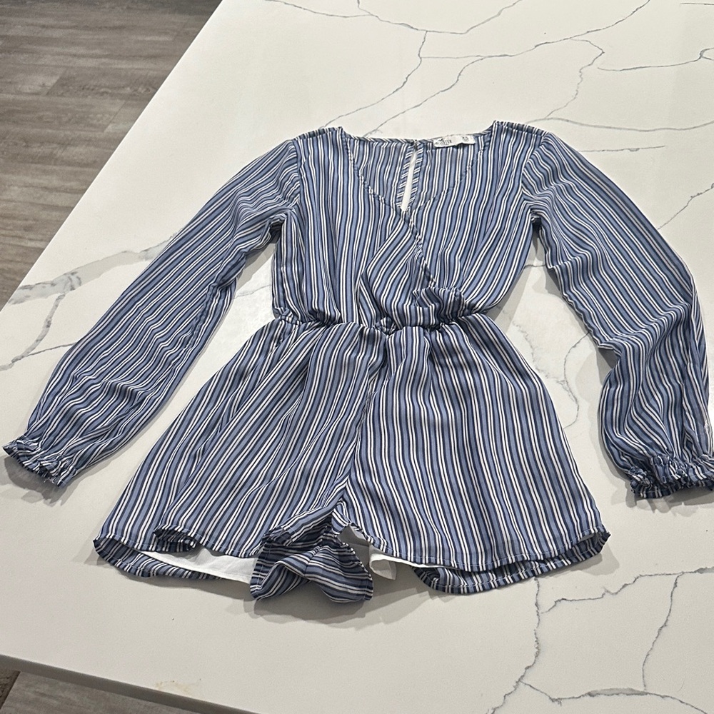Hollister Blue and White Striped Jumpsuit